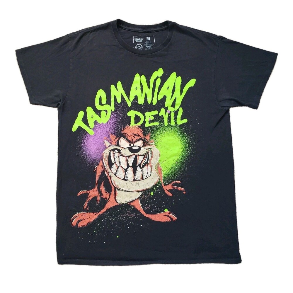 CVLA X Looney Tunes Tasmanian Devil Sz Medium Mens Black T-Shirt Big Print Taz
